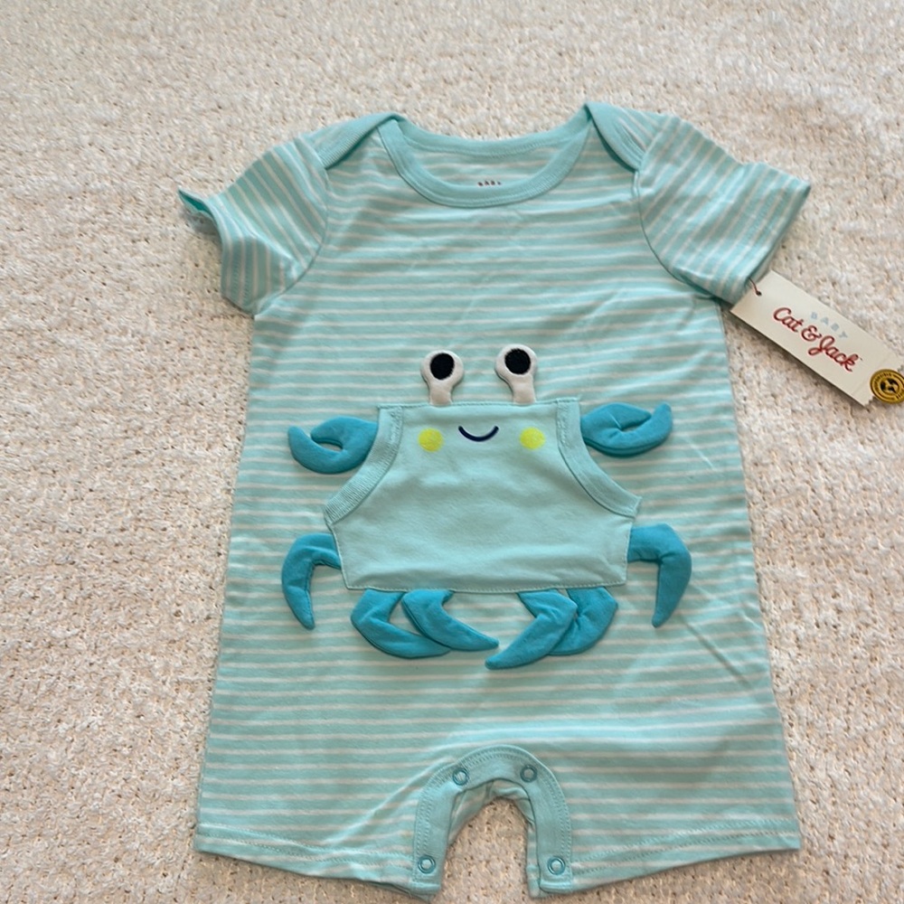 Cat & Jack Blue and White Striped Bodysuit with Nautical Design